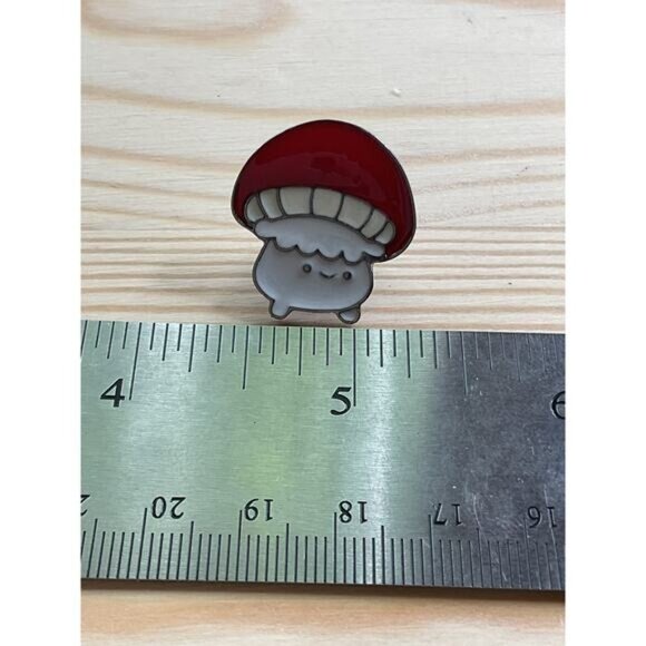 Mushroom Head Red & White Enameled Pin Cute Accessory Collectible Lapel Brooch - Picture 2 of 3
